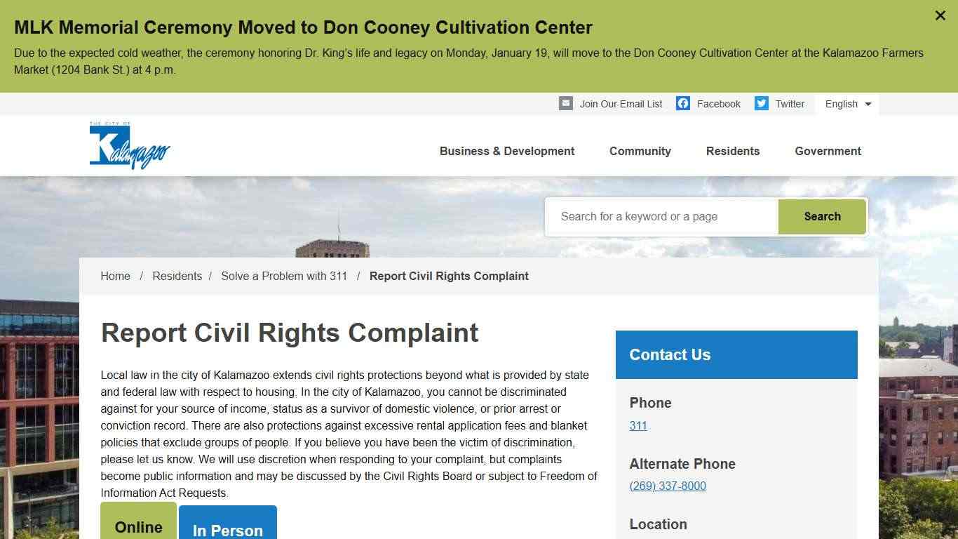 Report Civil Rights Complaint City of Kalamazoo