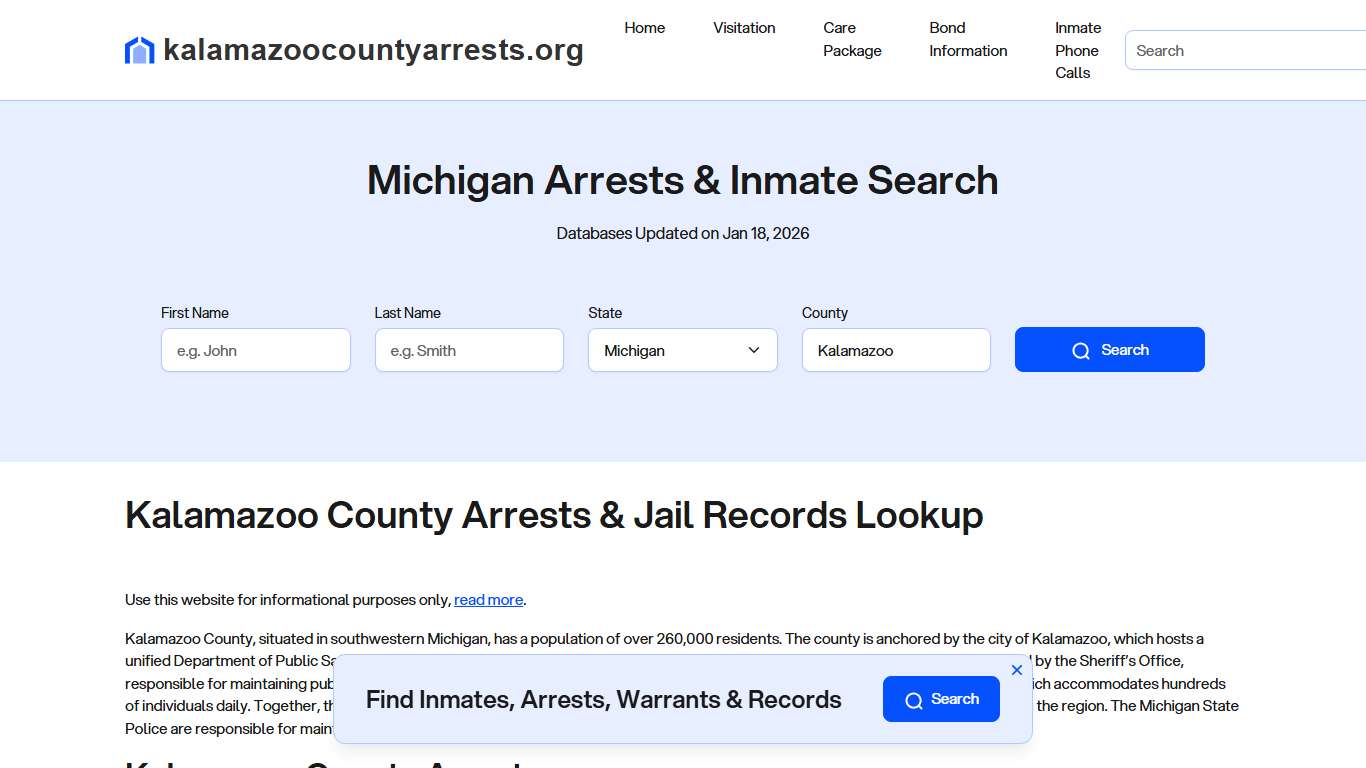 Kalamazoo County, MI Arrests, Warrants, Police Records Search